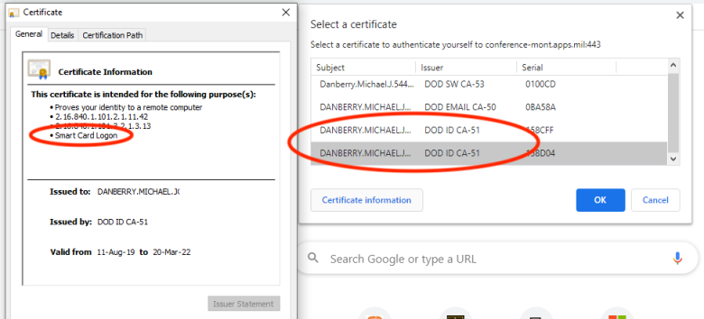 chrome Authentication cert